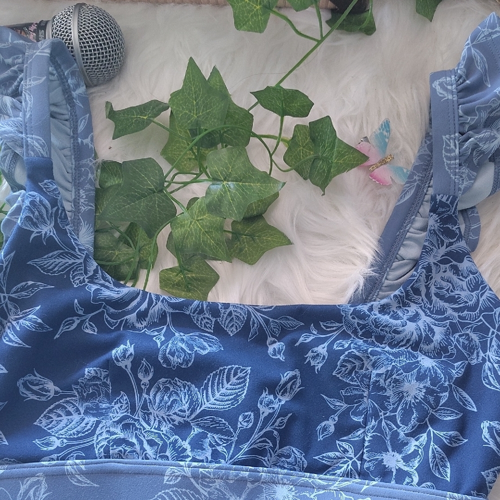 POPFLEX Blue Floral Ruffle Bra Intimates - Picture 5 of 8